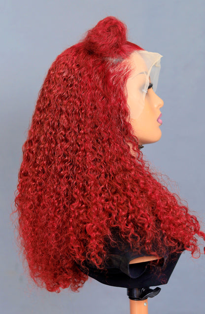 Burgundy curls.